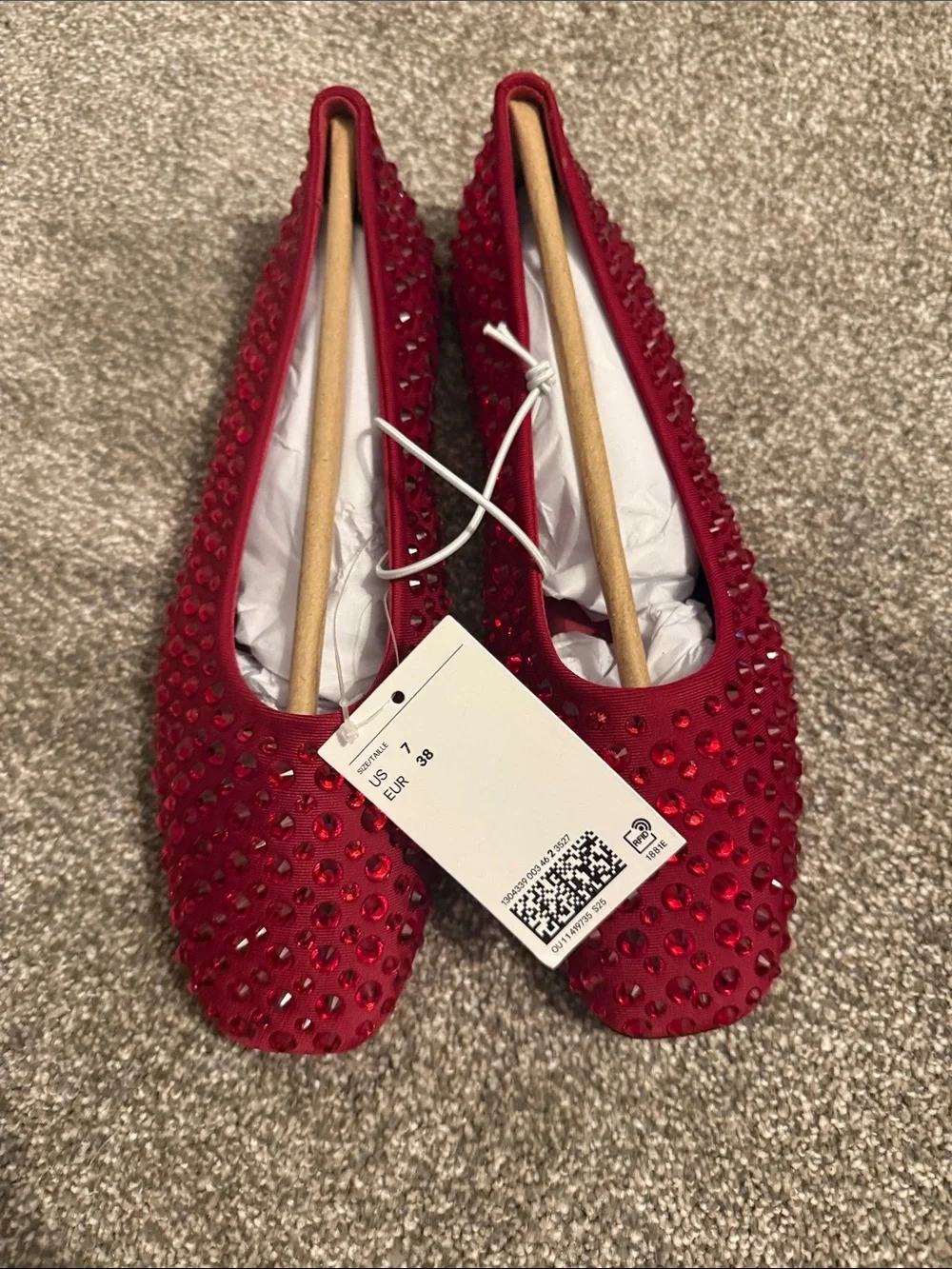H&M Red Crystal-Studded Ballet Flats
